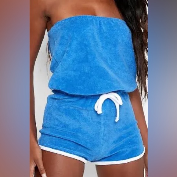 Express Pants - EXPRESS Baby Blue Terry Cloth Strapless Romper - Womens Size Small